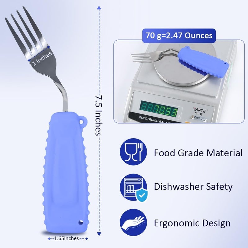 Ehucon Adaptive Weighted Silverware Utensils Angled Fork for Hand Tremors Parkinsons,Weighted Utensils with Non-Slip Easy Grip Handles for Independent Eating(Right Hand,Purple,Pack of 1) - Image 3